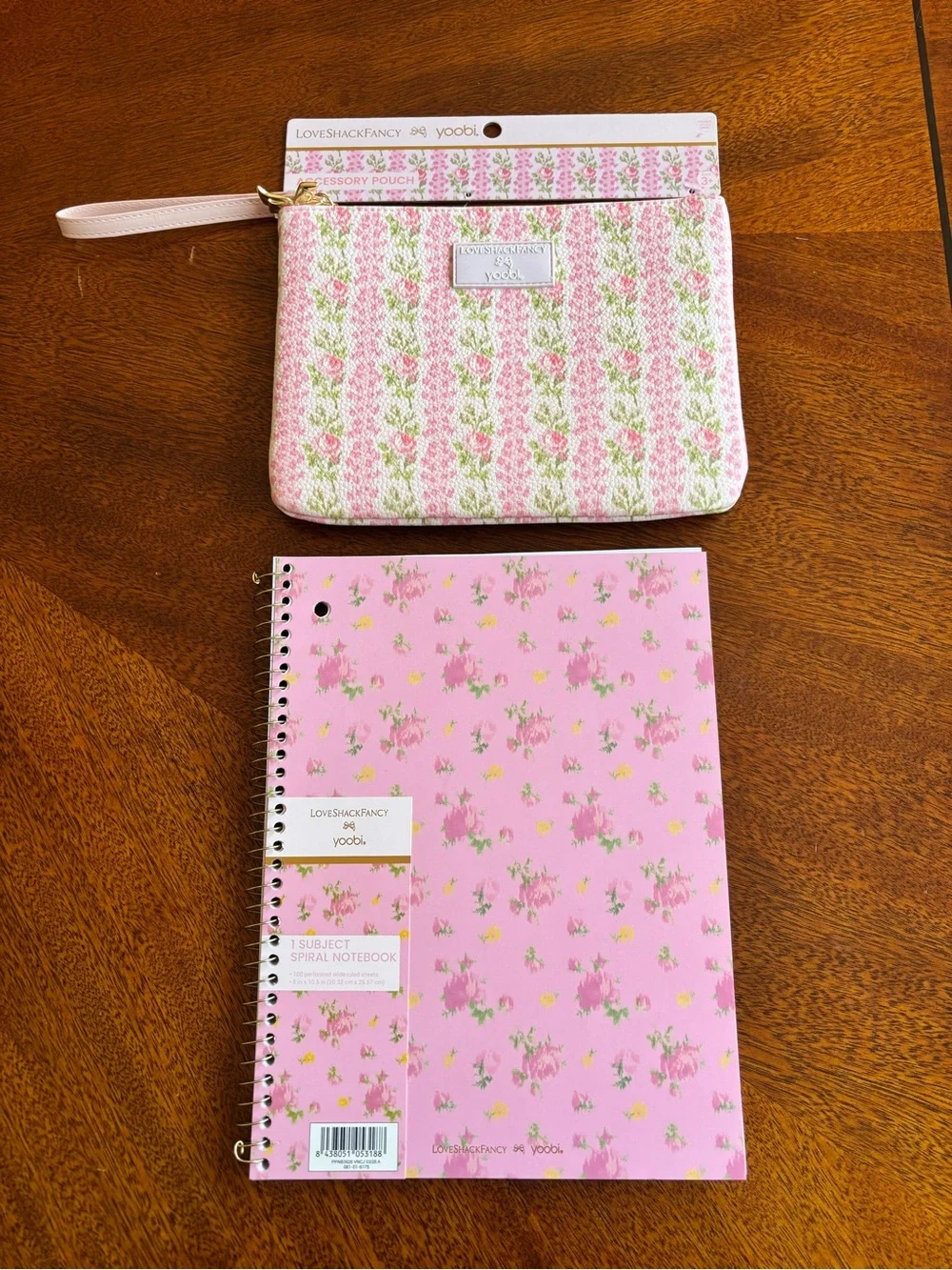 LoveShackFancy x yoobi Pink Floral Wristlet Pouch and Notebook Sett